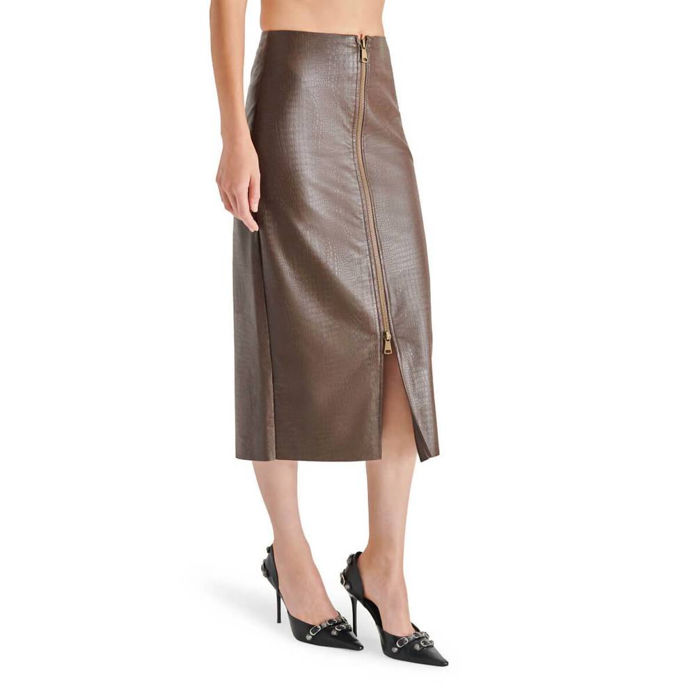 NEW STEVE MADDEN hayes faux leather midi skirt in dark espresso - Picture 2 of 4